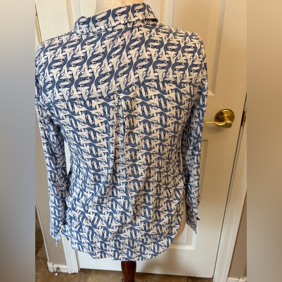 Jane and Delancey Fox Pattern Button Down Shirt w Tie Front Women’s Large - Picture 2 of 10
